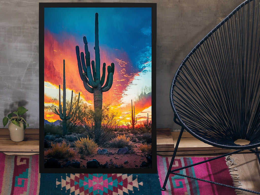 Desert Sunset Print Colorful Watercolor Wall Art Southwest Landscape Gift Saguaro Cactus Beautiful Nature Home Decor