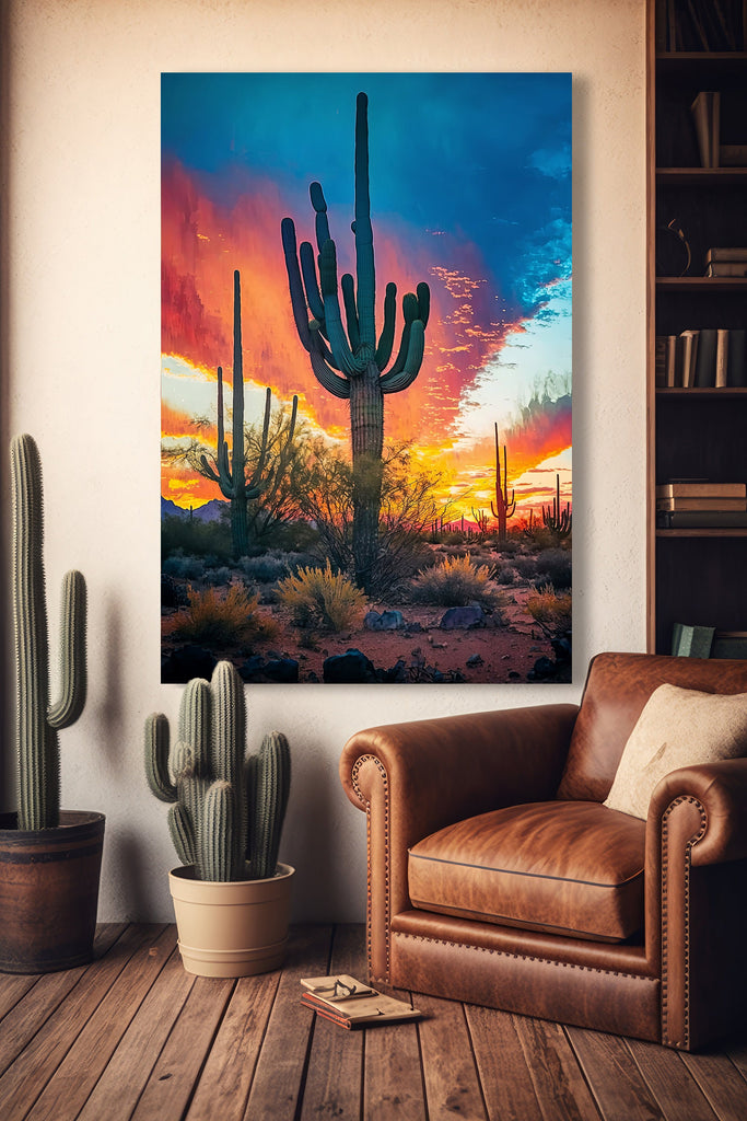 Desert Sunset Print Colorful Watercolor Wall Art Southwest Landscape Gift Saguaro Cactus Beautiful Nature Home Decor