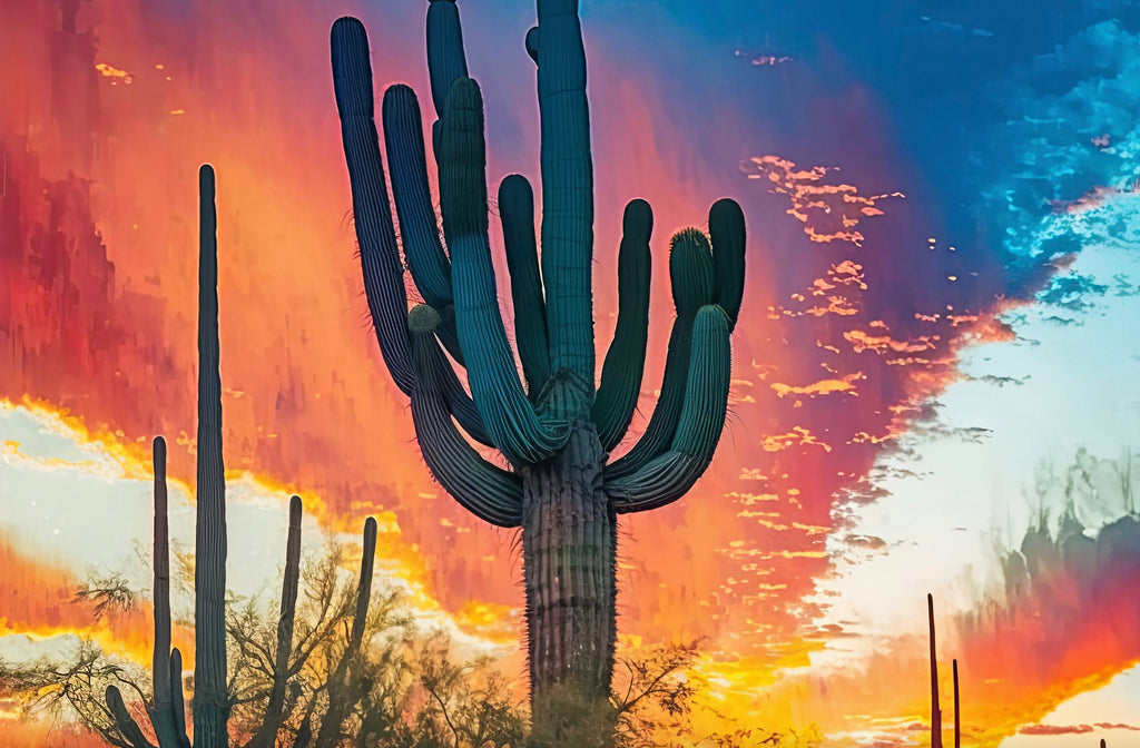 Desert Sunset Print Colorful Watercolor Wall Art Southwest Landscape Gift Saguaro Cactus Beautiful Nature Home Decor