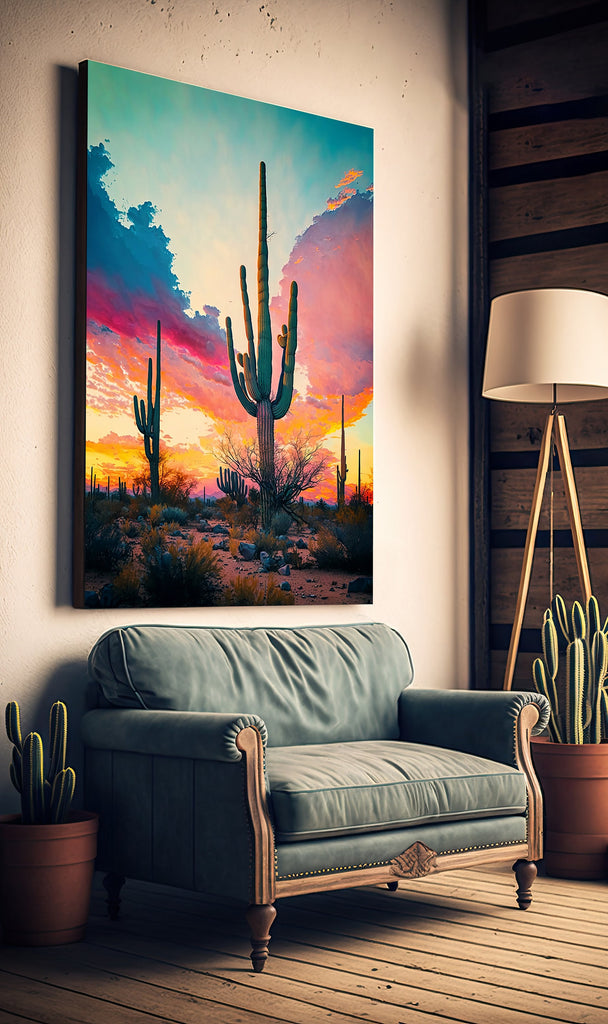 Desert Sunset Print Colorful Watercolor Wall Art Southwest Landscape Gift Saguaro Cactus Beautiful Nature Home Decor