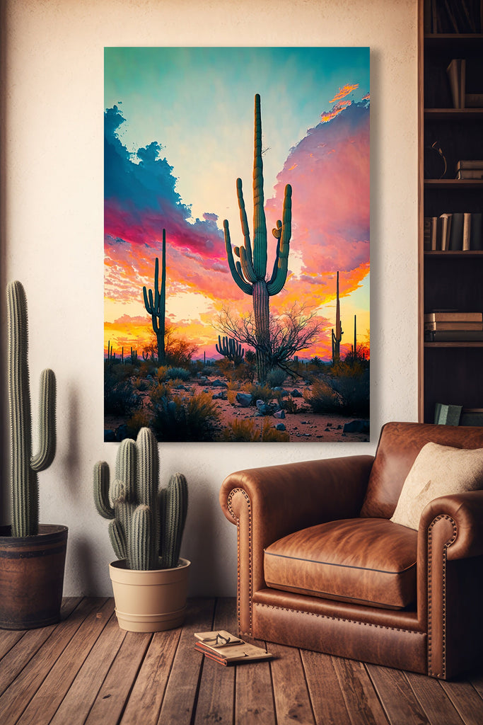 Desert Sunset Print Colorful Watercolor Wall Art Southwest Landscape Gift Saguaro Cactus Beautiful Nature Home Decor