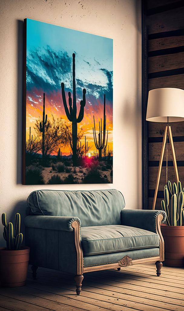 Desert Sunset Print Colorful Watercolor Wall Art Southwest Landscape Gift Saguaro Cactus Beautiful Nature Home Decor