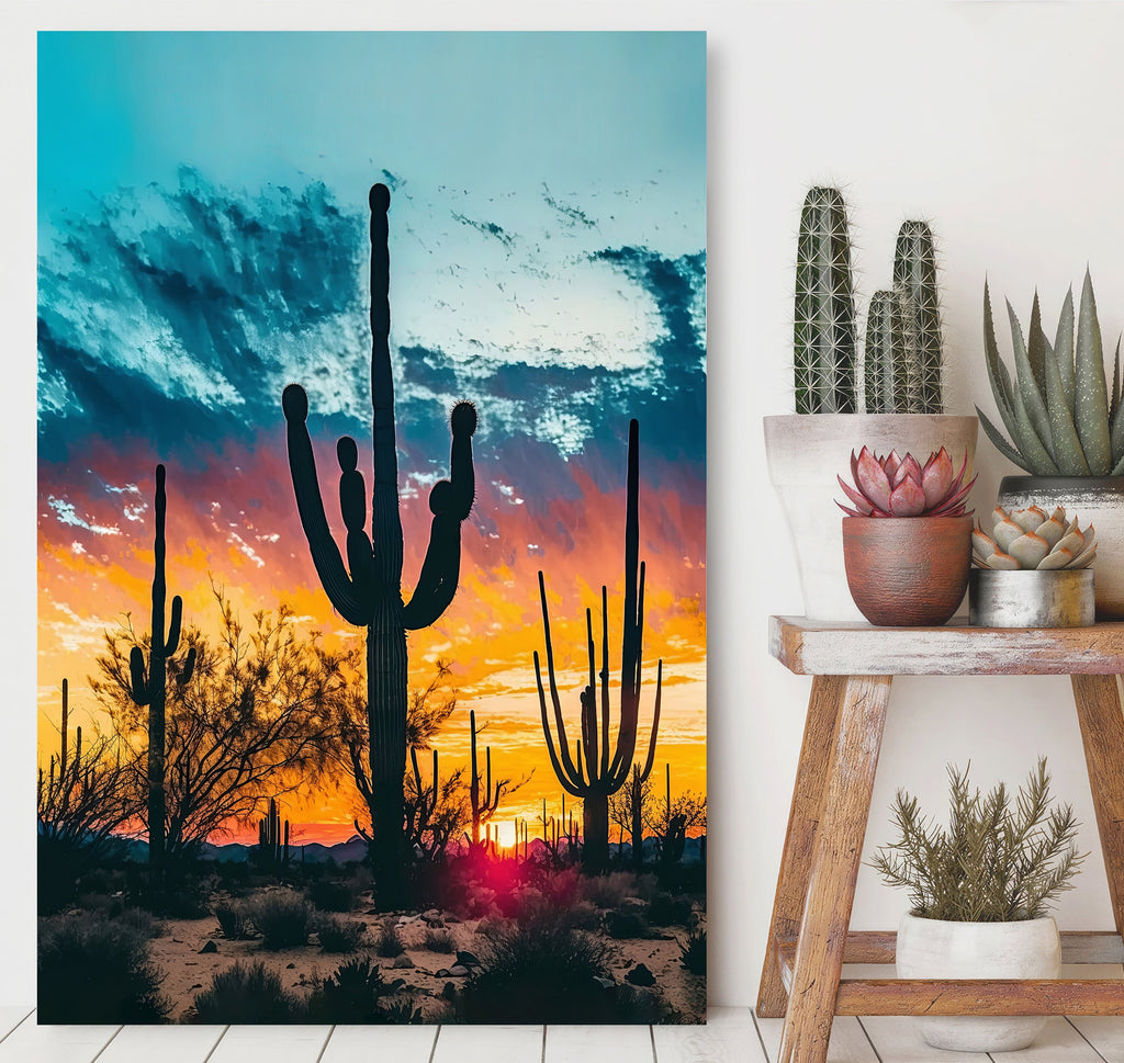 Desert Sunset Print Colorful Watercolor Wall Art Southwest Landscape Gift Saguaro Cactus Beautiful Nature Home Decor