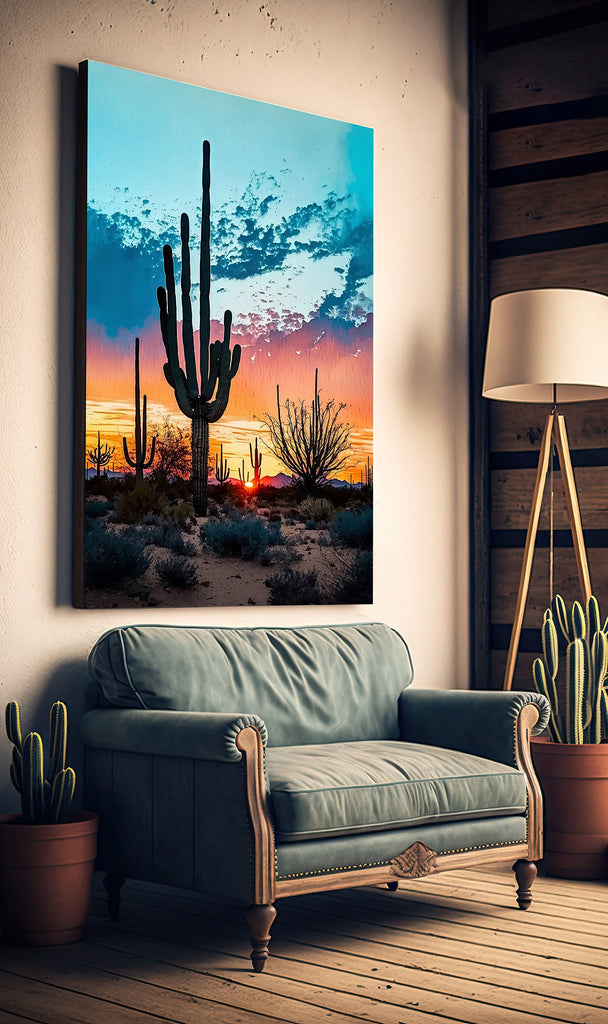 Desert Sunset Print Colorful Watercolor Wall Art Southwest Landscape Gift Saguaro Cactus Beautiful Nature Home Decor