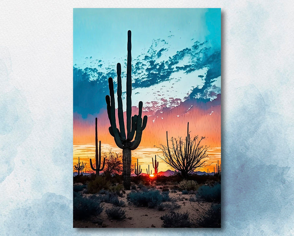 Desert Sunset Print Colorful Watercolor Wall Art Southwest Landscape Gift Saguaro Cactus Beautiful Nature Home Decor