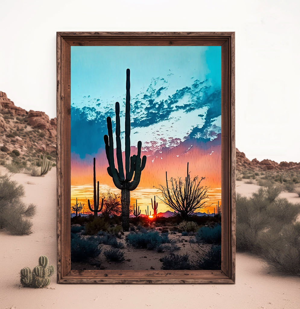 Desert Sunset Print Colorful Watercolor Wall Art Southwest Landscape Gift Saguaro Cactus Beautiful Nature Home Decor