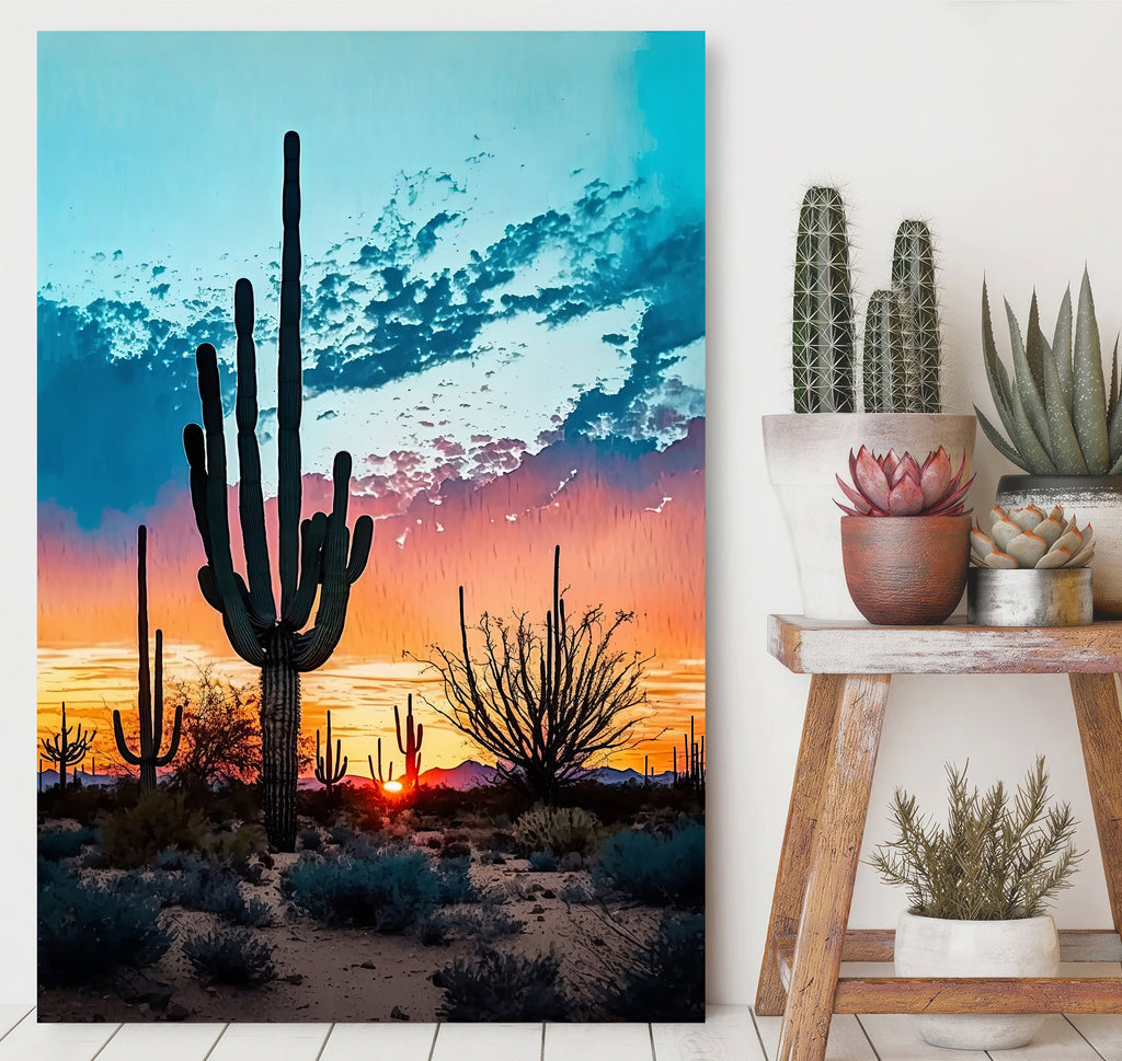 Desert Sunset Print Colorful Watercolor Wall Art Southwest Landscape Gift Saguaro Cactus Beautiful Nature Home Decor