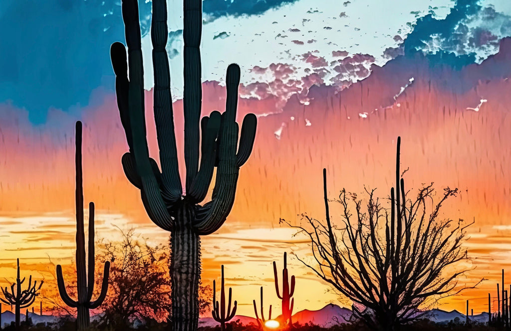 Desert Sunset Print Colorful Watercolor Wall Art Southwest Landscape Gift Saguaro Cactus Beautiful Nature Home Decor