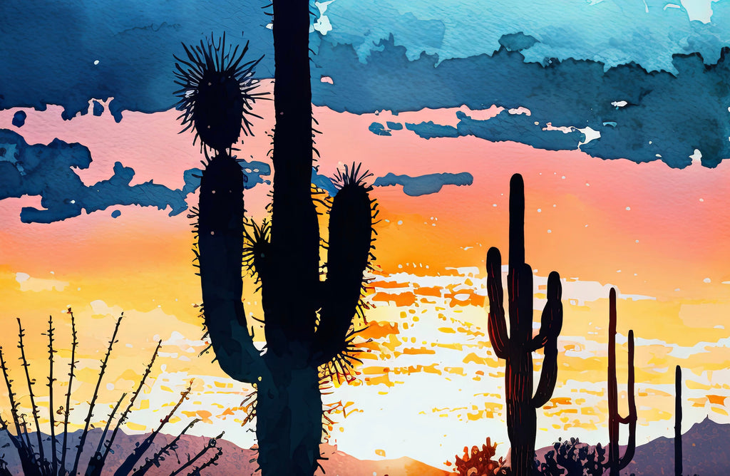 Desert Sunset Print Colorful Watercolor Wall Art Southwest Landscape Gift Saguaro Cactus Beautiful Nature Home Decor