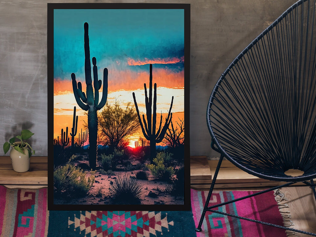 Desert Sunset Print Colorful Watercolor Wall Art Southwest Landscape Gift Saguaro Cactus Beautiful Nature Home Decor