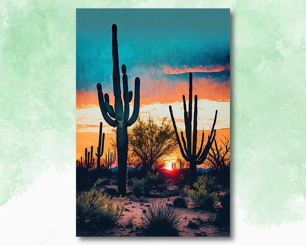 Desert Sunset Print Colorful Watercolor Wall Art Southwest Landscape Gift Saguaro Cactus Beautiful Nature Home Decor