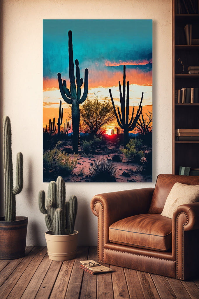 Desert Sunset Print Colorful Watercolor Wall Art Southwest Landscape Gift Saguaro Cactus Beautiful Nature Home Decor