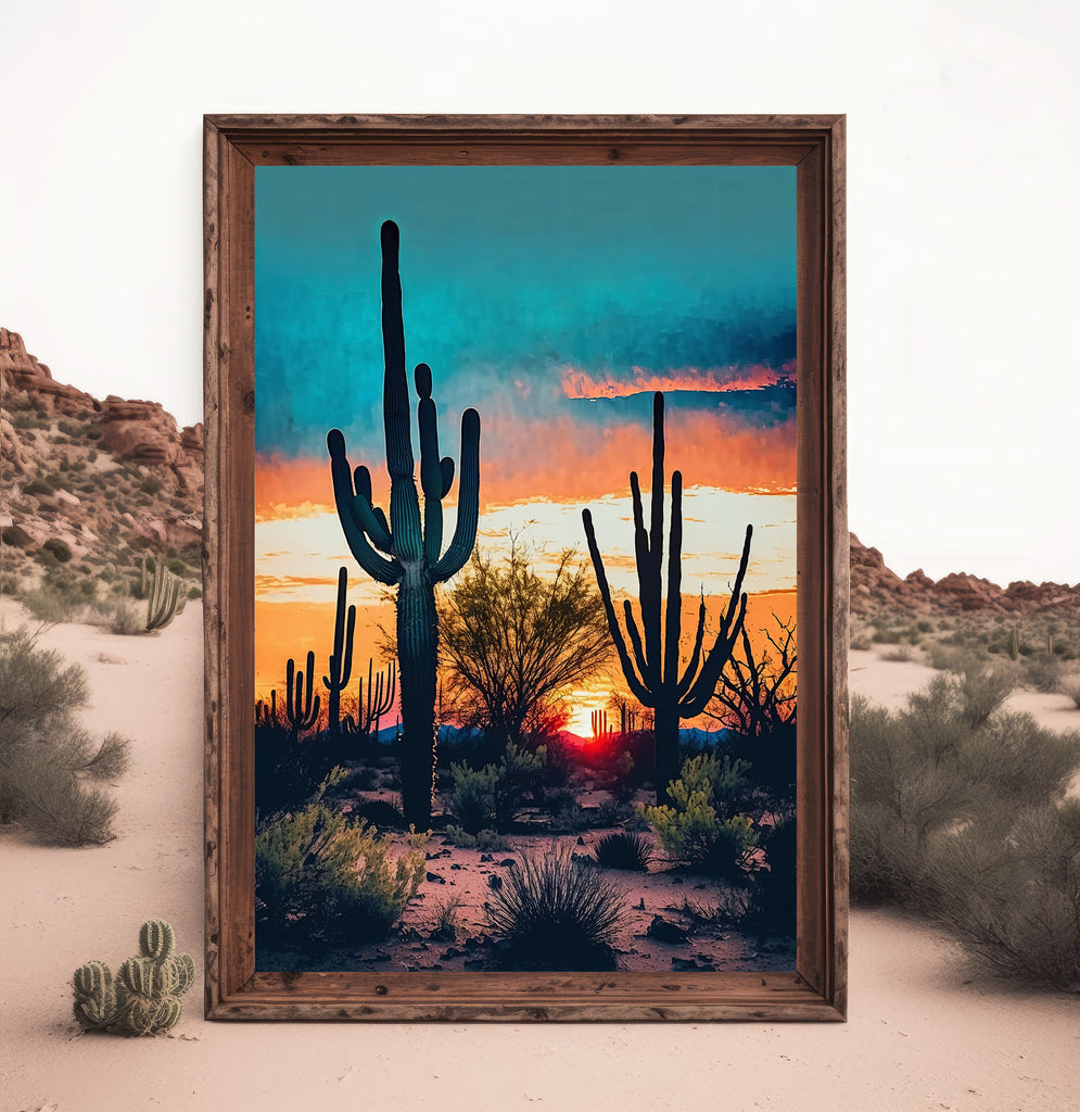 Desert Sunset Print Colorful Watercolor Wall Art Southwest Landscape Gift Saguaro Cactus Beautiful Nature Home Decor