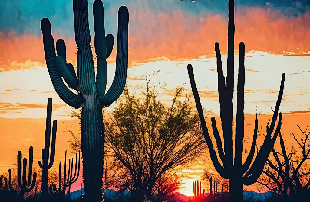 Desert Sunset Print Colorful Watercolor Wall Art Southwest Landscape Gift Saguaro Cactus Beautiful Nature Home Decor