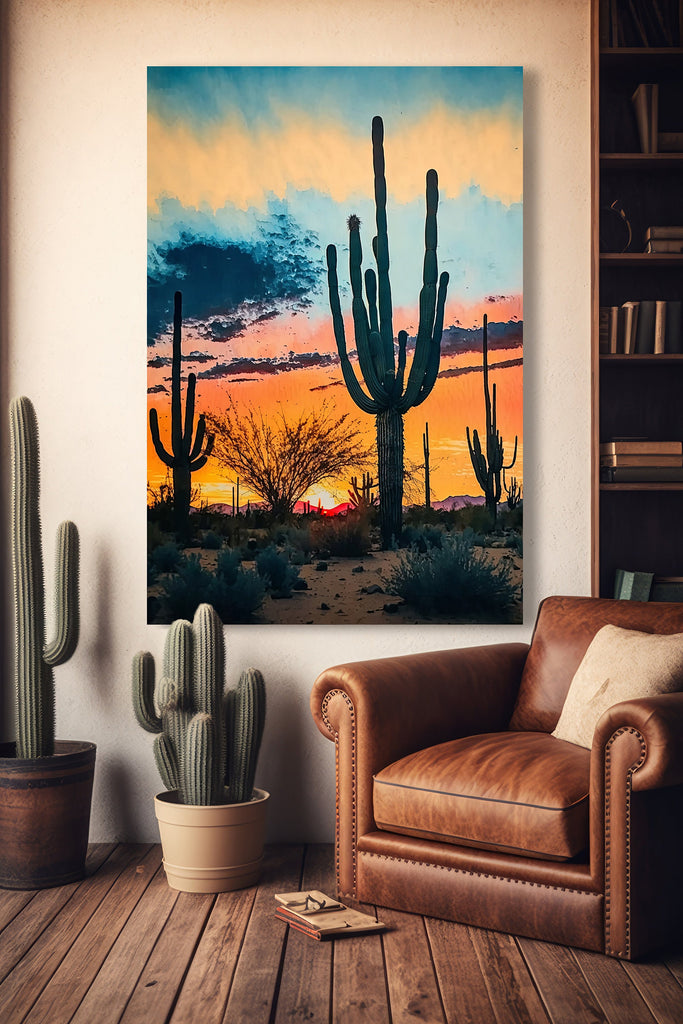 Desert Sunset Print Colorful Watercolor Wall Art Southwest Landscape Gift Saguaro Cactus Beautiful Nature Home Decor