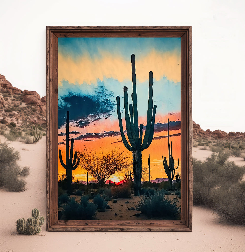 Desert Sunset Print Colorful Watercolor Wall Art Southwest Landscape Gift Saguaro Cactus Beautiful Nature Home Decor