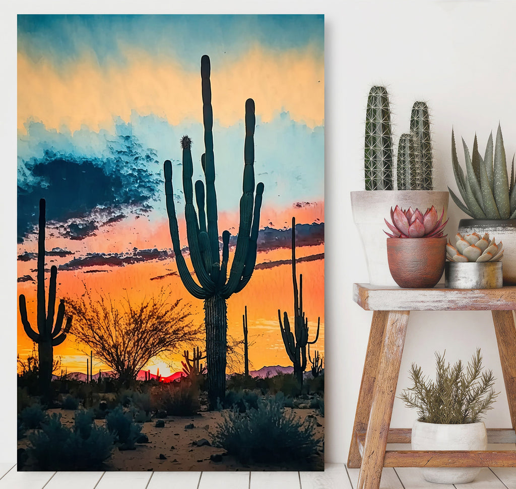 Desert Sunset Print Colorful Watercolor Wall Art Southwest Landscape Gift Saguaro Cactus Beautiful Nature Home Decor