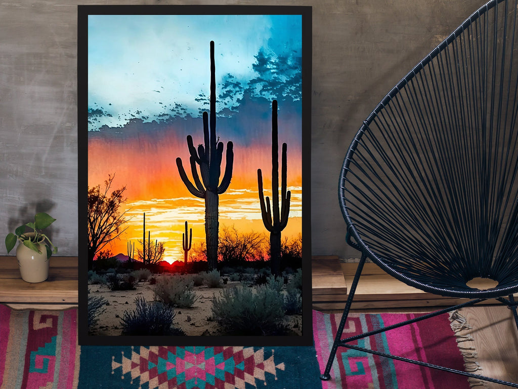 Desert Sunset Print Colorful Watercolor Wall Art Southwest Landscape Gift Saguaro Cactus Beautiful Nature Home Decor