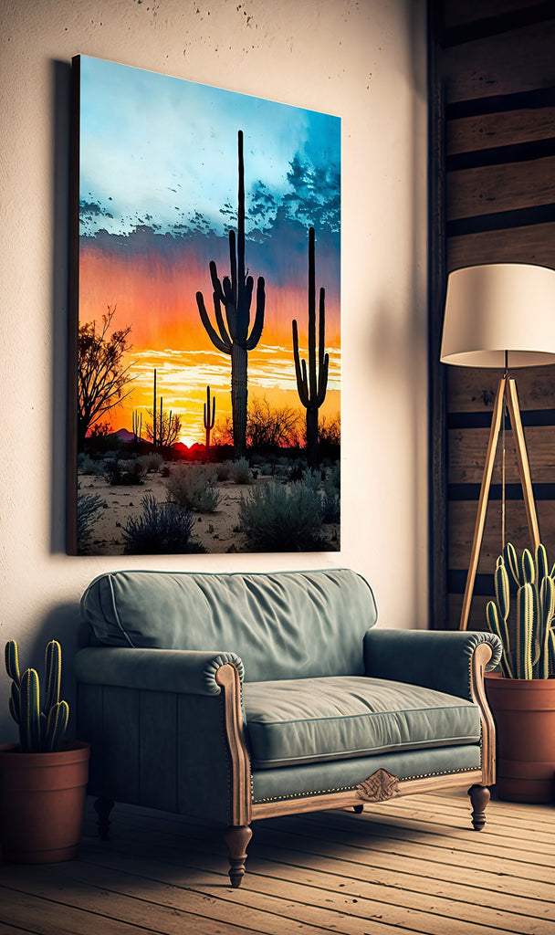 Desert Sunset Print Colorful Watercolor Wall Art Southwest Landscape Gift Saguaro Cactus Beautiful Nature Home Decor