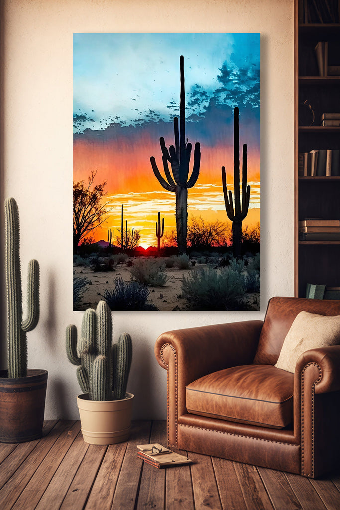 Desert Sunset Print Colorful Watercolor Wall Art Southwest Landscape Gift Saguaro Cactus Beautiful Nature Home Decor