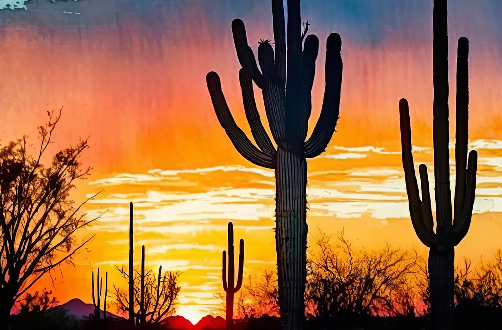 Desert Sunset Print Colorful Watercolor Wall Art Southwest Landscape Gift Saguaro Cactus Beautiful Nature Home Decor