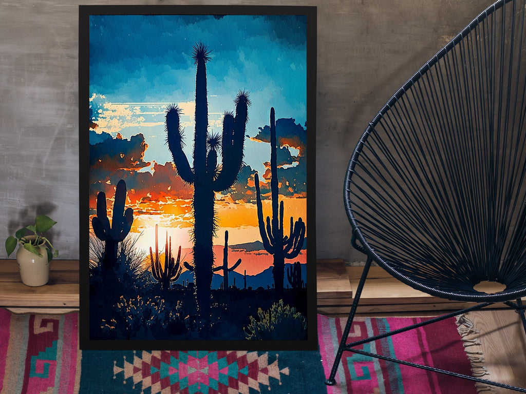 Desert Sunset Print Colorful Watercolor Wall Art Southwest Landscape Gift Saguaro Cactus Beautiful Nature Home Decor