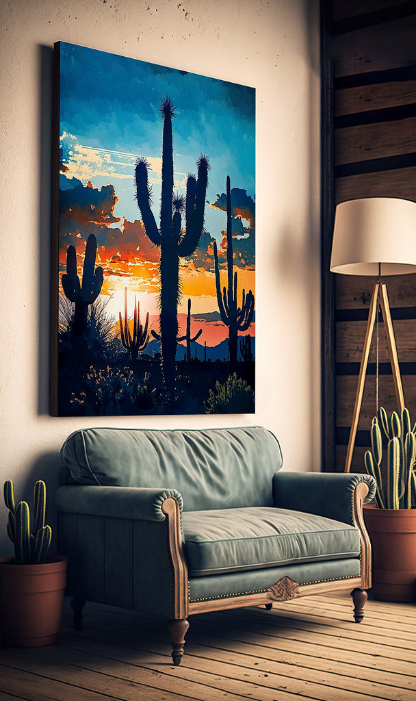 Desert Sunset Print Colorful Watercolor Wall Art Southwest Landscape Gift Saguaro Cactus Beautiful Nature Home Decor