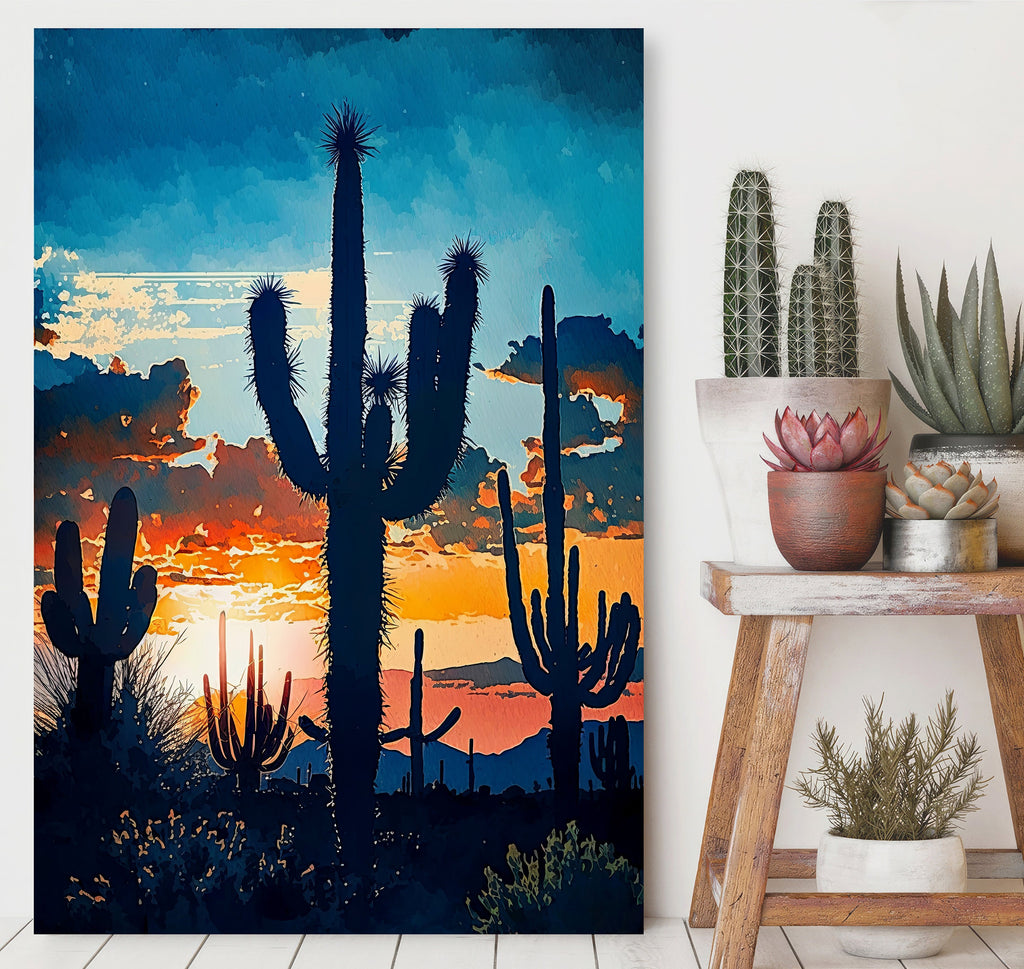 Desert Sunset Print Colorful Watercolor Wall Art Southwest Landscape Gift Saguaro Cactus Beautiful Nature Home Decor