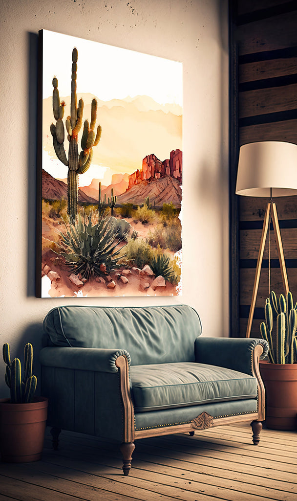 Desert Sunset Print Colorful Watercolor Wall Art Southwest Landscape Gift Saguaro Cactus Beautiful Nature Home Decor