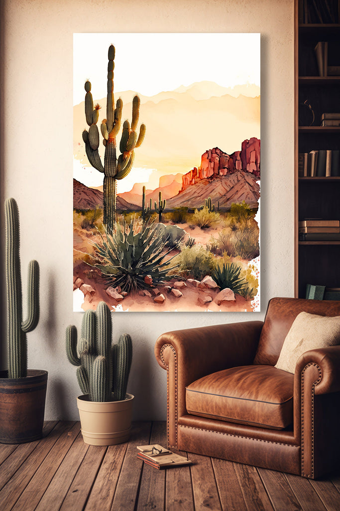 Desert Sunset Print Colorful Watercolor Wall Art Southwest Landscape Gift Saguaro Cactus Beautiful Nature Home Decor