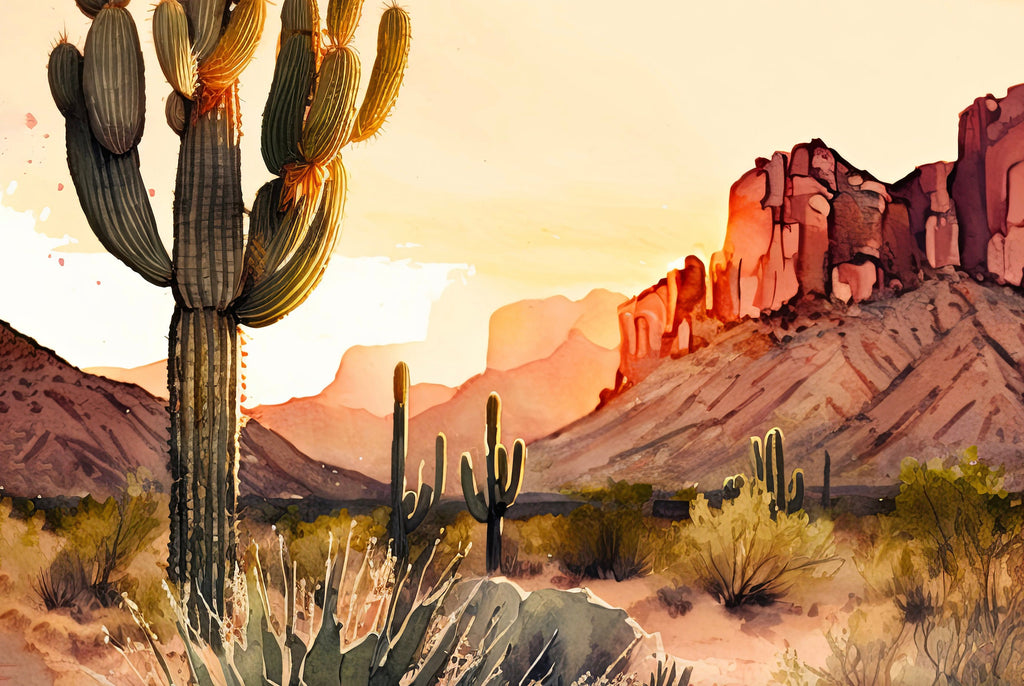 Desert Sunset Print Colorful Watercolor Wall Art Southwest Landscape Gift Saguaro Cactus Beautiful Nature Home Decor