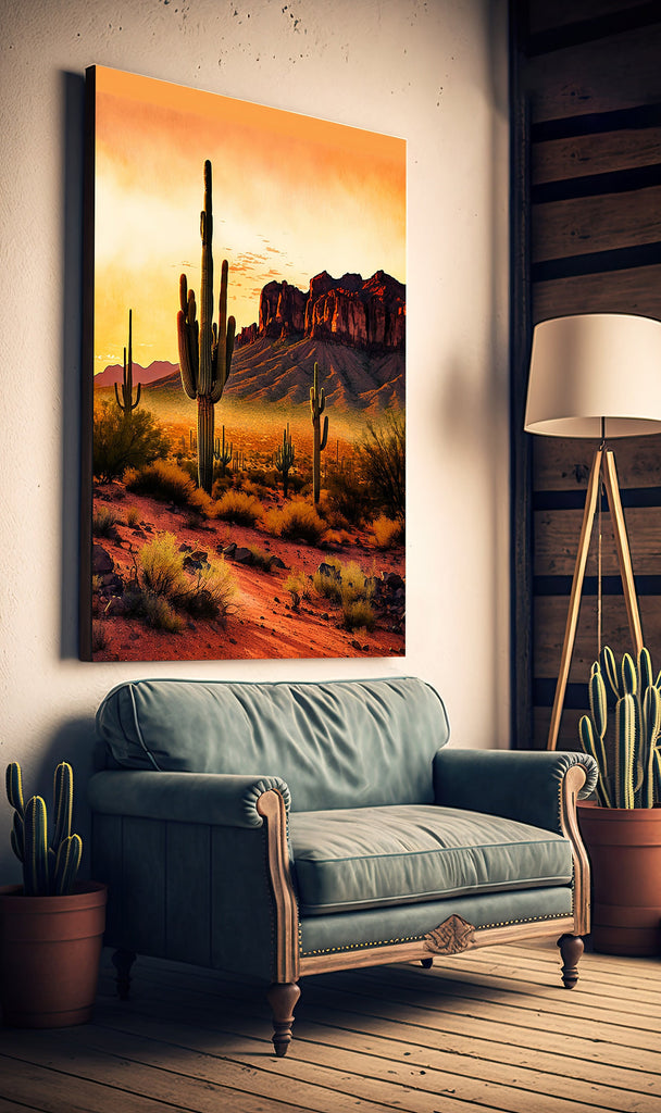 Desert Sunset Print Colorful Watercolor Superstition Mountains Wall Art Southwest Landscape Gift Saguaro Cactus Beautiful Nature Home Decor