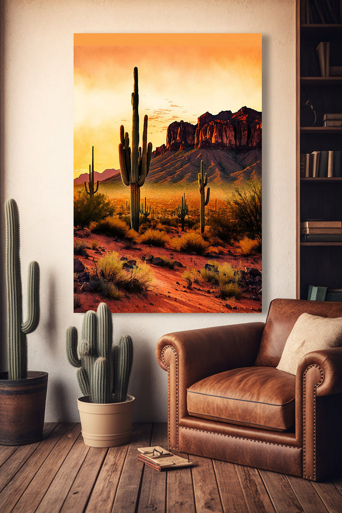 Desert Sunset Print Colorful Watercolor Superstition Mountains Wall Art Southwest Landscape Gift Saguaro Cactus Beautiful Nature Home Decor