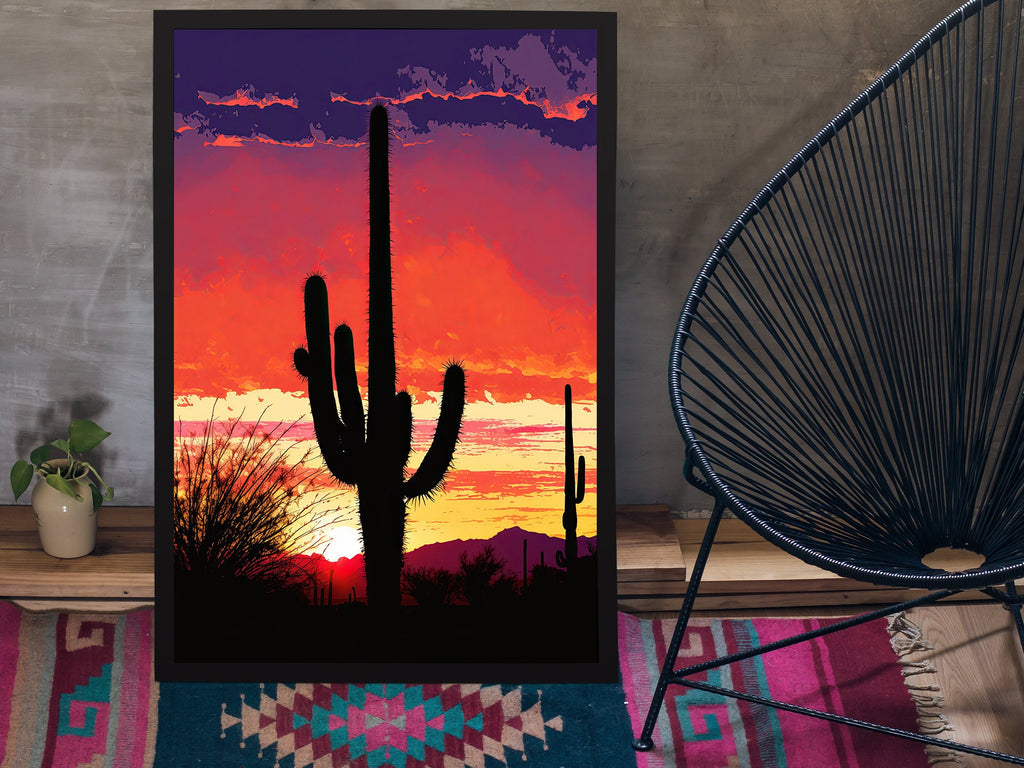 Desert Cactus Sunset Print Colorful Watercolor Wall Art Southwest Landscape Gift Saguaro Beautiful Nature Home Decor