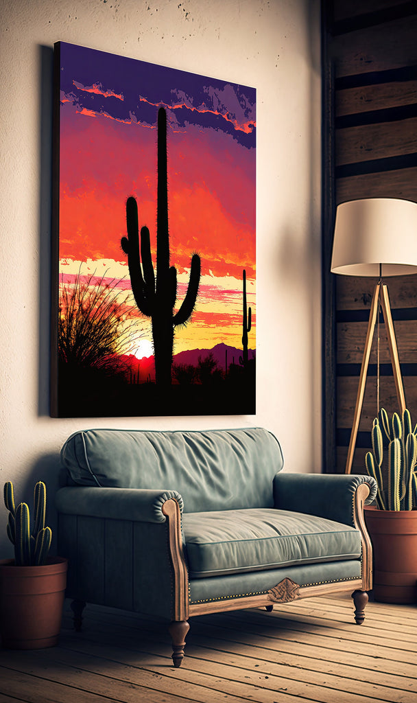 Desert Cactus Sunset Print Colorful Watercolor Wall Art Southwest Landscape Gift Saguaro Beautiful Nature Home Decor