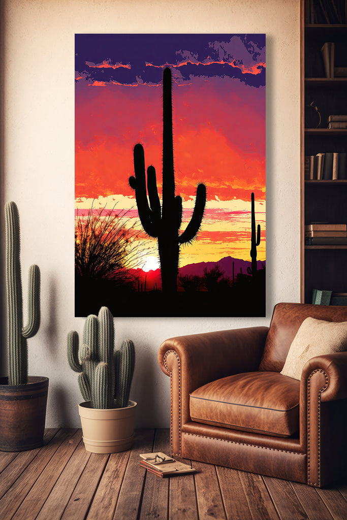 Desert Cactus Sunset Print Colorful Watercolor Wall Art Southwest Landscape Gift Saguaro Beautiful Nature Home Decor