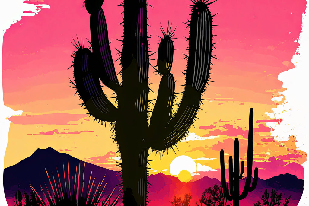 Desert Cactus Sunset Print Colorful Watercolor Wall Art Southwest Landscape Gift Saguaro Beautiful Nature Home Decor