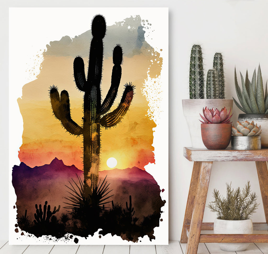 Desert Cactus Sunset Print Colorful Watercolor Wall Art Southwest Landscape Gift Saguaro Beautiful Nature Home Decor