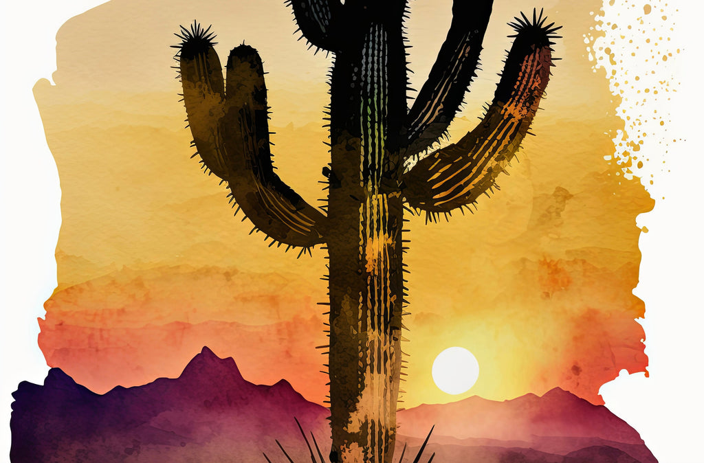 Desert Cactus Sunset Print Colorful Watercolor Wall Art Southwest Landscape Gift Saguaro Beautiful Nature Home Decor