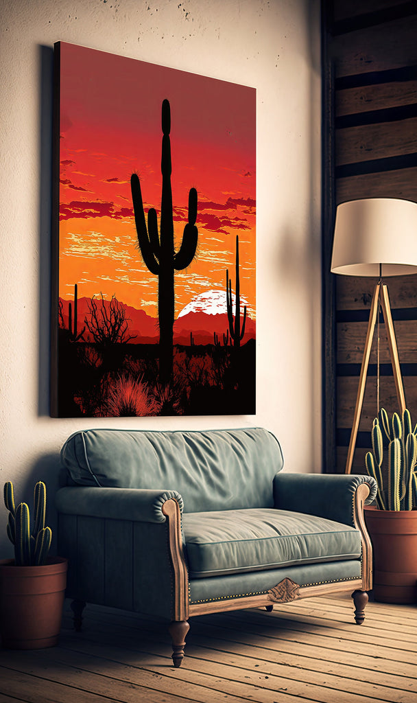 Desert Cactus Sunset Print Colorful Watercolor Wall Art Southwest Landscape Gift Saguaro Beautiful Nature Home Decor