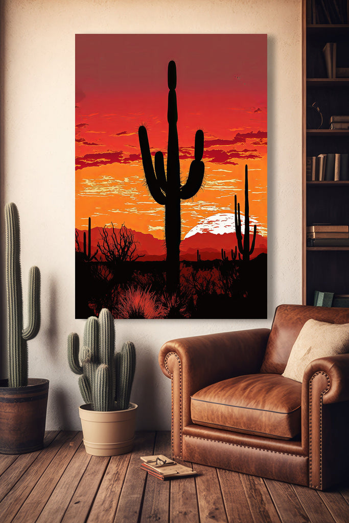 Desert Cactus Sunset Print Colorful Watercolor Wall Art Southwest Landscape Gift Saguaro Beautiful Nature Home Decor