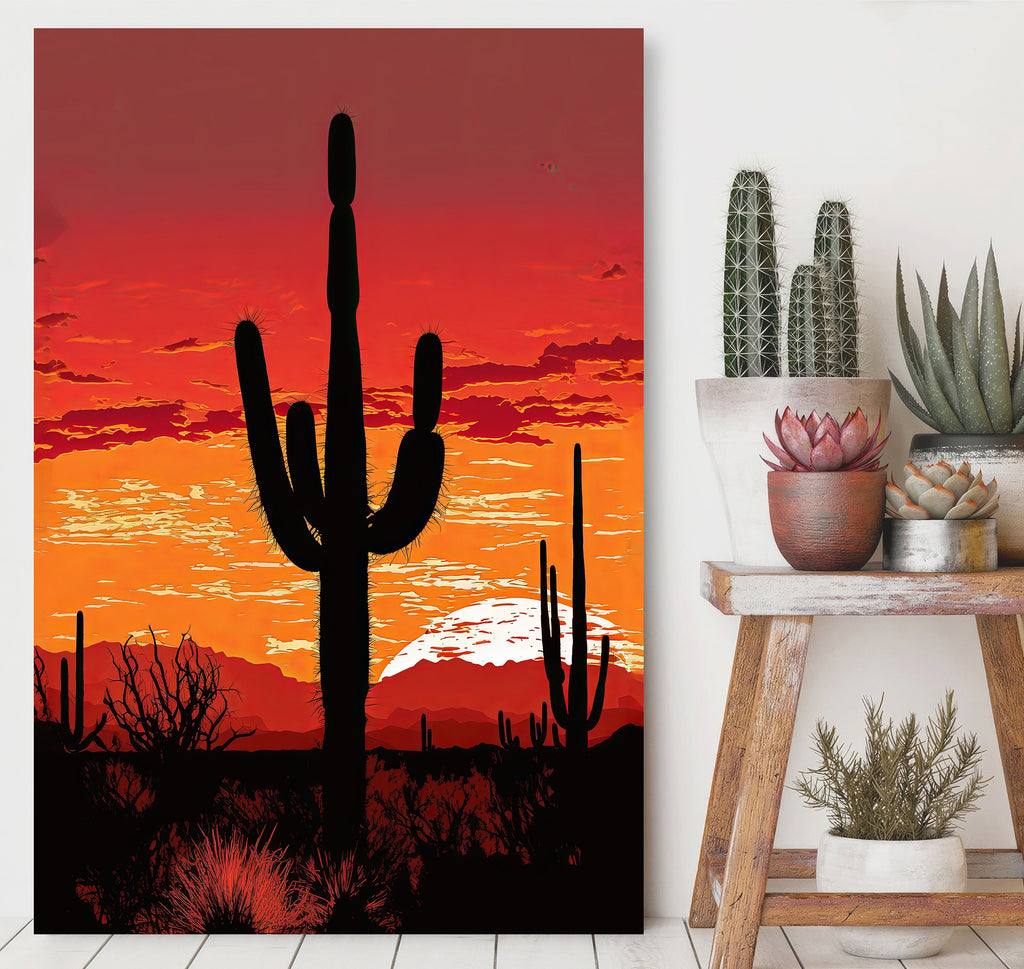 Desert Cactus Sunset Print Colorful Watercolor Wall Art Southwest Landscape Gift Saguaro Beautiful Nature Home Decor