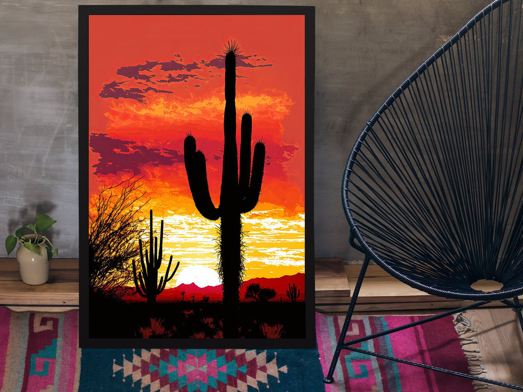 Desert Cactus Sunset Print Colorful Watercolor Wall Art Southwest Landscape Gift Saguaro Beautiful Nature Home Decor