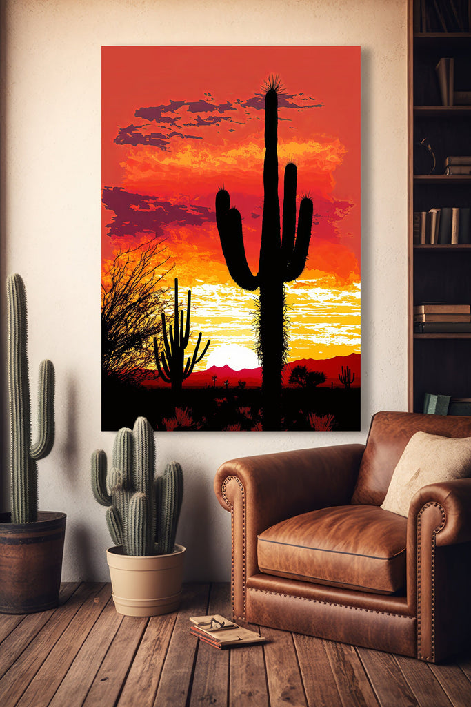 Desert Cactus Sunset Print Colorful Watercolor Wall Art Southwest Landscape Gift Saguaro Beautiful Nature Home Decor