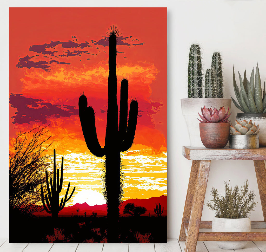 Desert Cactus Sunset Print Colorful Watercolor Wall Art Southwest Landscape Gift Saguaro Beautiful Nature Home Decor