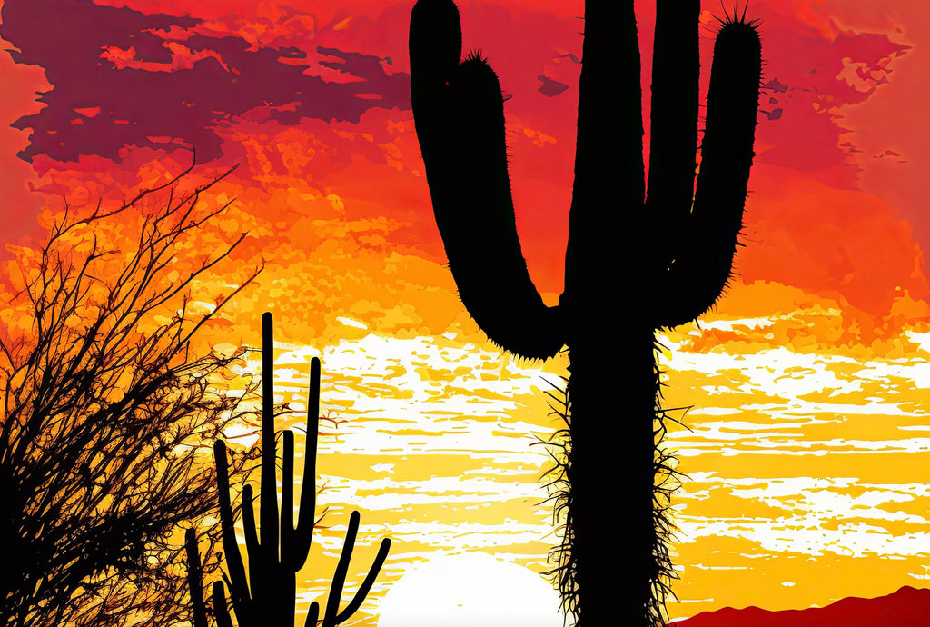 Desert Cactus Sunset Print Colorful Watercolor Wall Art Southwest Landscape Gift Saguaro Beautiful Nature Home Decor