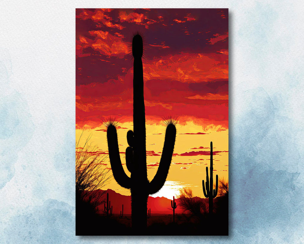 Desert Cactus Sunset Print Colorful Watercolor Wall Art Southwest Landscape Gift Saguaro Beautiful Nature Home Decor