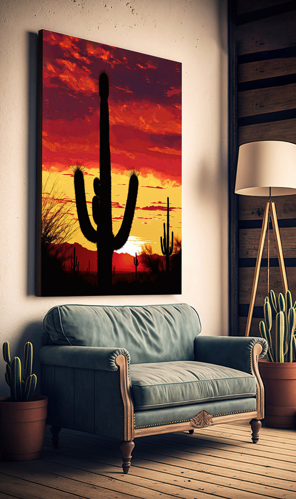 Desert Cactus Sunset Print Colorful Watercolor Wall Art Southwest Landscape Gift Saguaro Beautiful Nature Home Decor