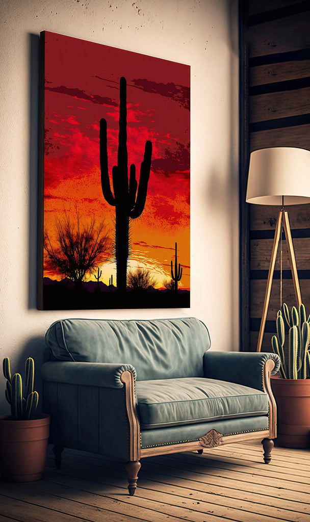 Desert Cactus Sunset Print Colorful Watercolor Wall Art Southwest Landscape Gift Saguaro Beautiful Nature Home Decor