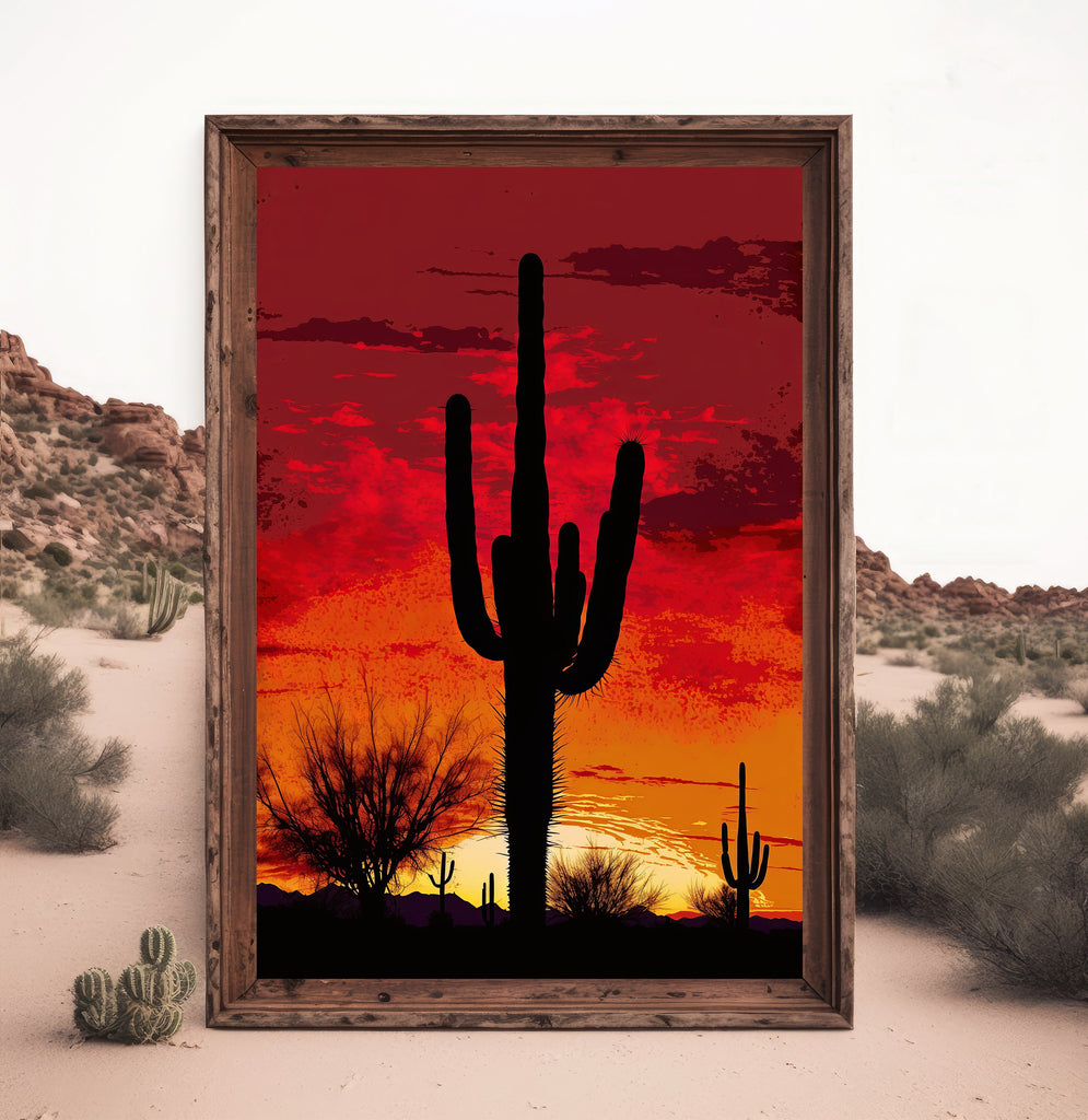 Desert Cactus Sunset Print Colorful Watercolor Wall Art Southwest Landscape Gift Saguaro Beautiful Nature Home Decor